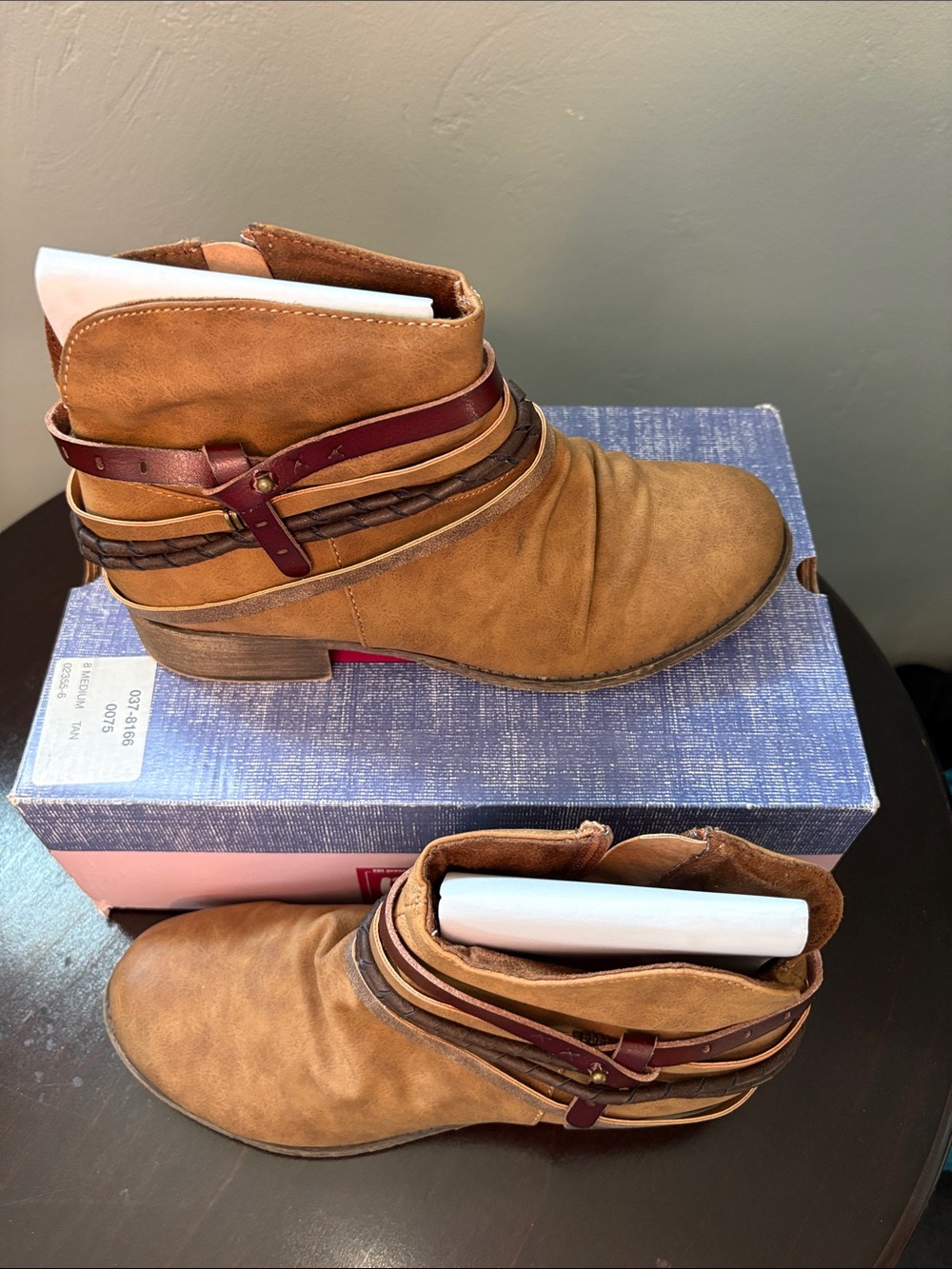 pop Tan Women's Ankle Booties with Braided Strap Accents - Size 8 - Picture 3 of 6